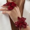 SHEIN Set Elegant Fashion Geometric Asymmetrical 3D Floral Bangle & Ring Jewelry Set
