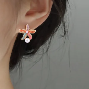 SHEIN Sweet Bohemian Style Colorful Starfish & Faux Pearl Earrings