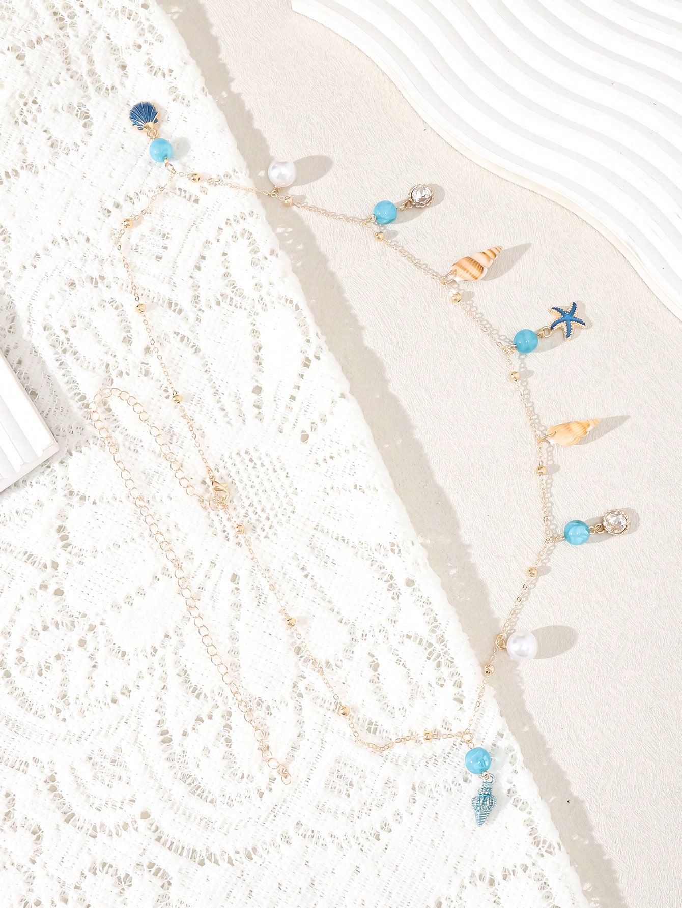 SHEIN Boho-Style Lovely Seashell, Starfish & Faux Pearl Gold-Tone Women Waist