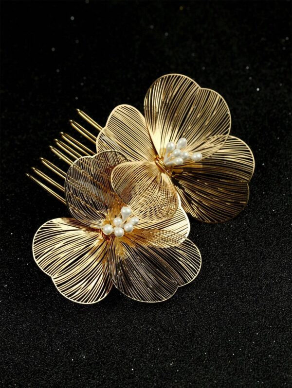 SHEIN Ladies' Handmade Hair Comb With Gold Bowknot