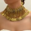 SHEIN 1pc Necklace + 1 Pair Earrings, Retro Boho Oversized Coin Tassel Jewelry Set