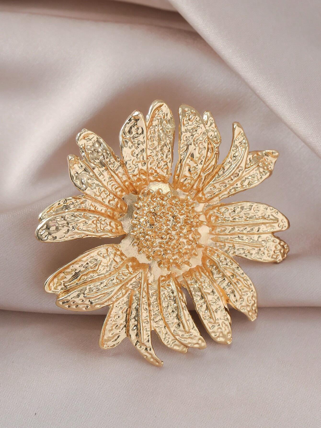 SHEIN Vintage Exaggerated Golden Sunflower Open Adjustable Ring