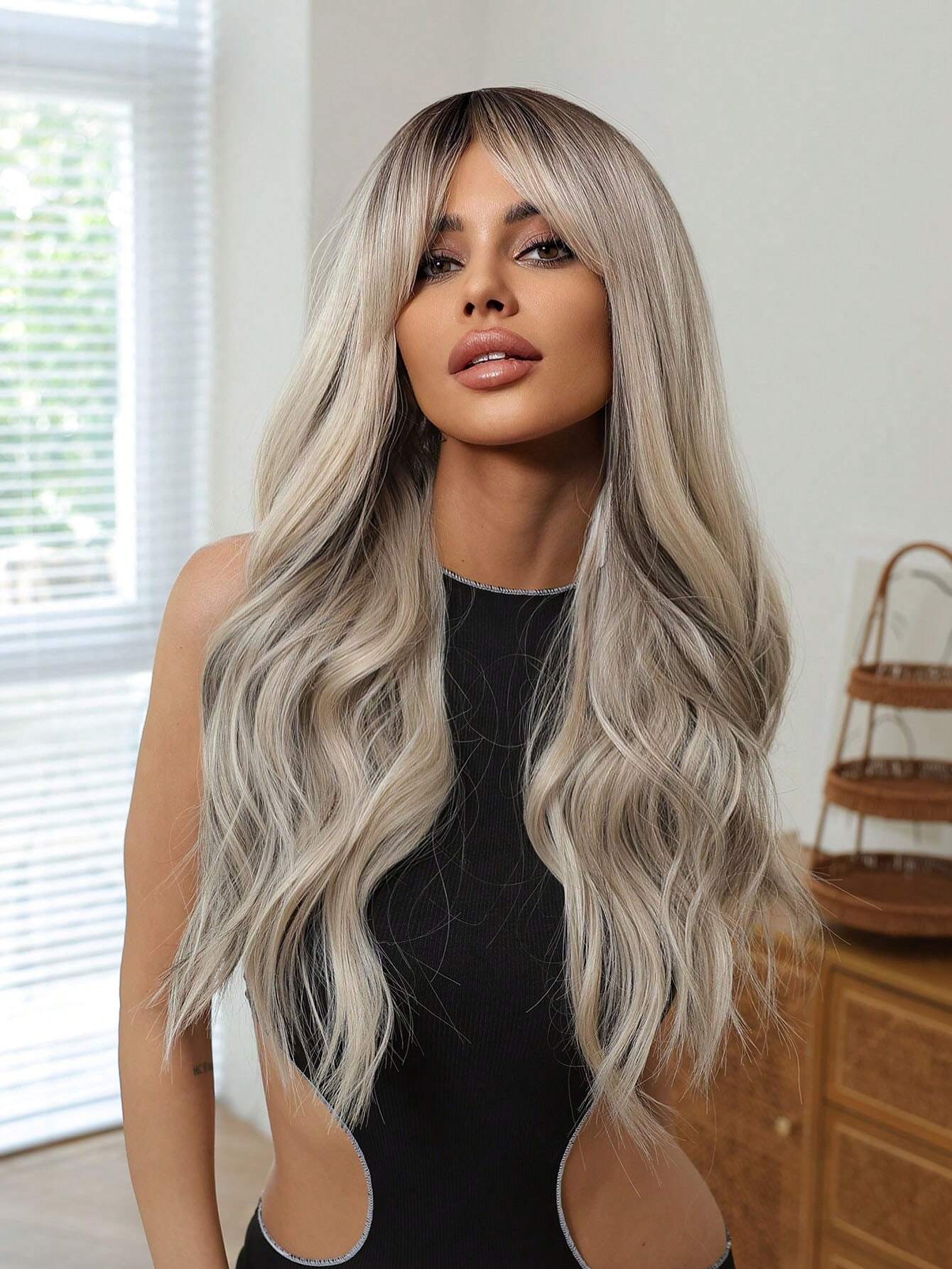 SHEIN 22-Inch Party & Daily Big Wavy Middle-Parted Ombre Gray