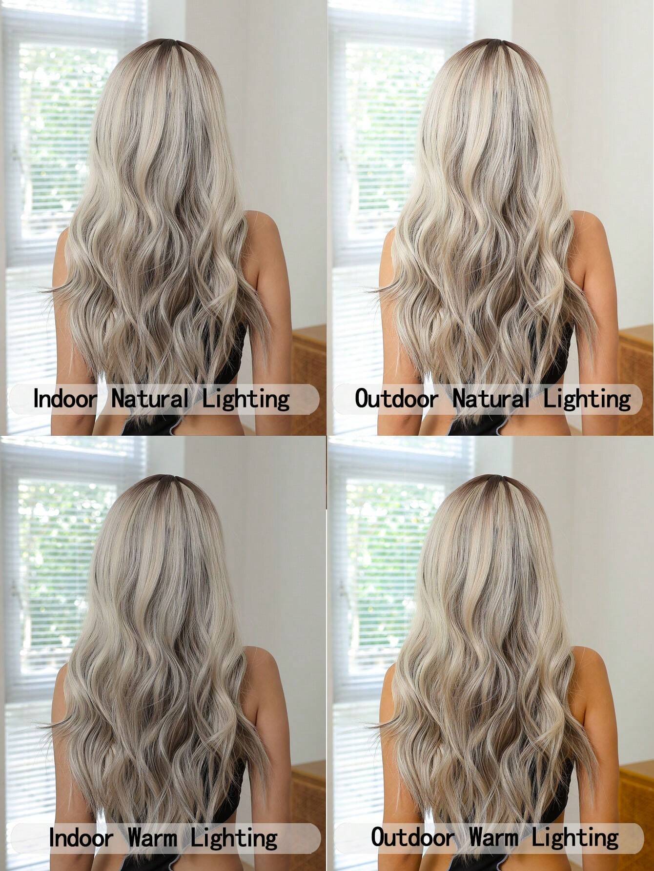 SHEIN 22-Inch Party & Daily Big Wavy Middle-Parted Ombre Gray