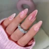 SHEIN 24pcs French Style Pink Cat Eye & Small Flower Design Artificial Nails