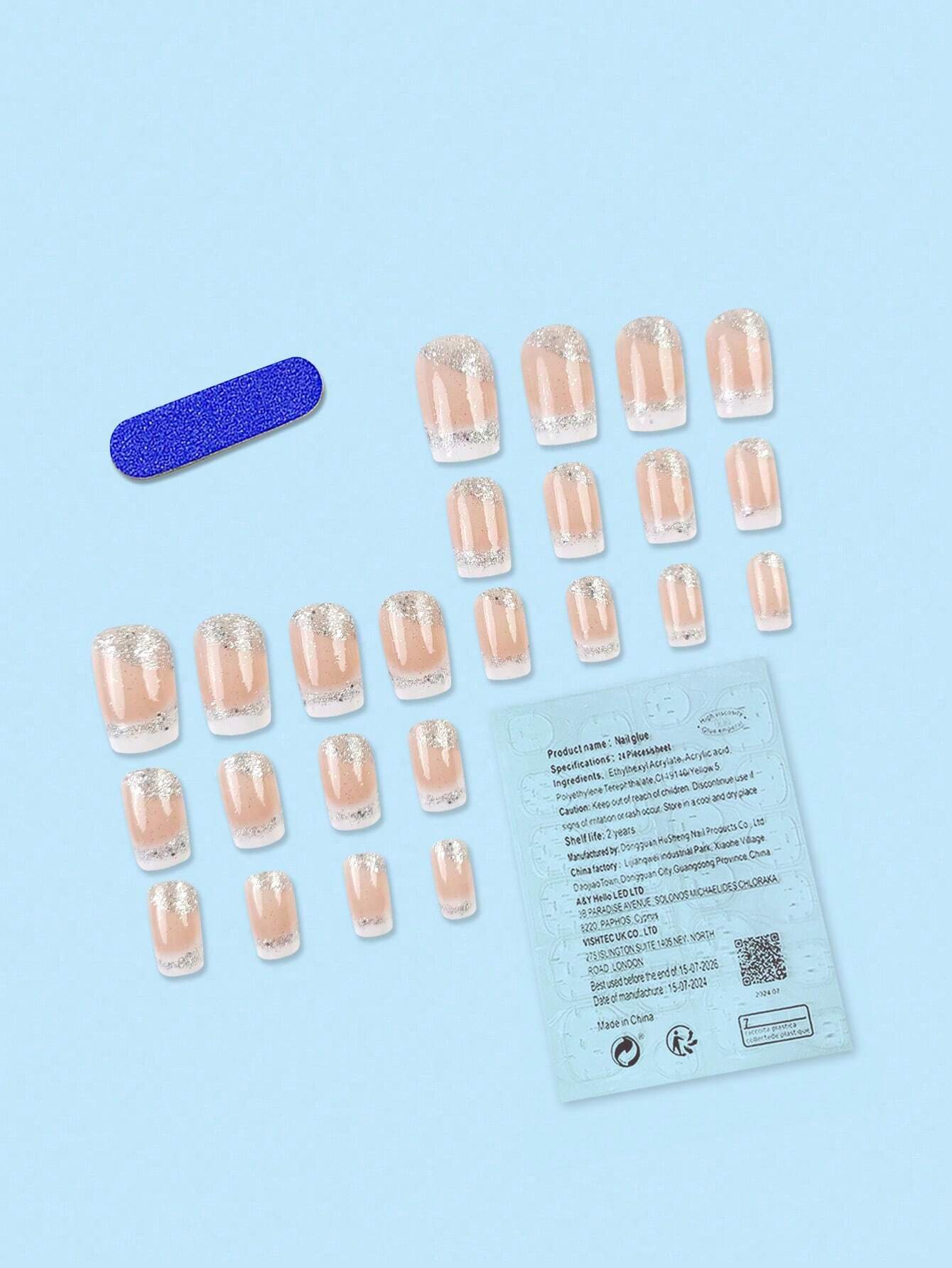 SHEIN Short Square Stylish French Shiny Finish False Nail