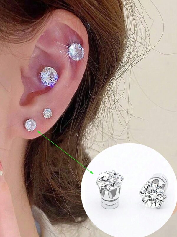 SHEIN 2PCS Sparkling Zirconia Decor Magnetic Clip On Earrings