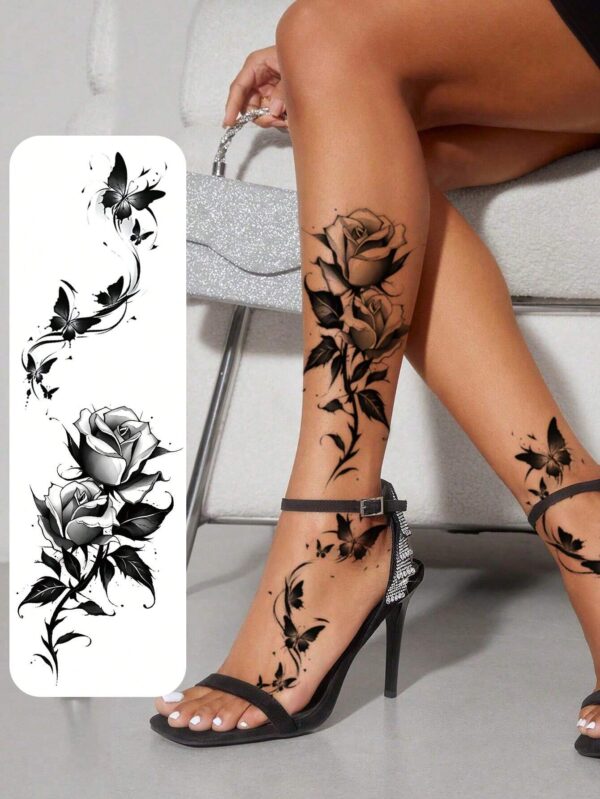 SHEIN 2pcs Black Flower & Butterfly Temporary Tattoo