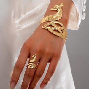SHEIN 2pcs Fashionable Personalized Exaggerated Peacock Bracelet & Ring Set