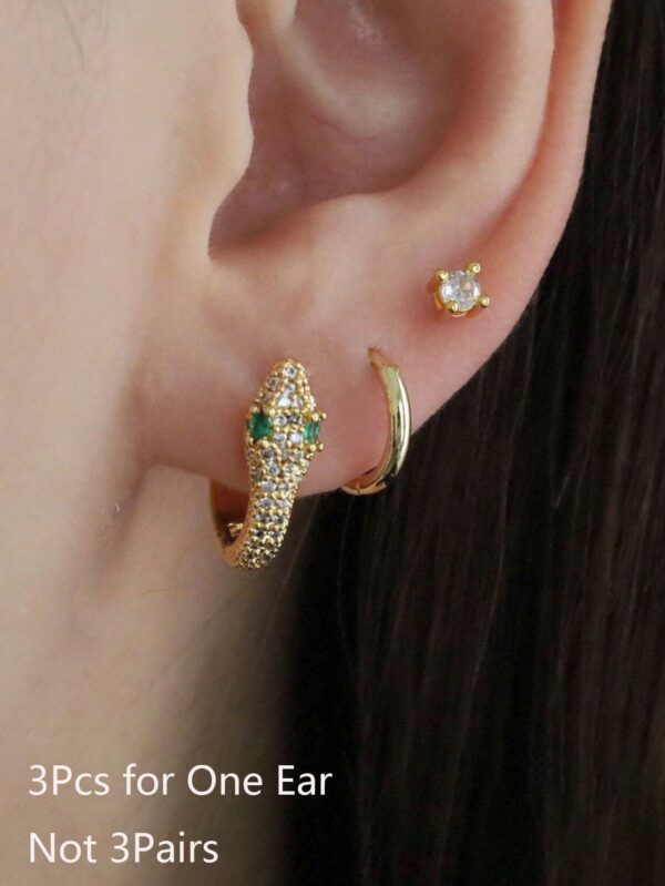 SHEIN 3PCS/Set Stainless Steel Crystal Snake Stackable Earring
