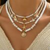 SHEIN 3pcs Bohemian Vacation Ocean Style Mermaid Shell Faux Turquoise Starfish Bead Choker Necklace