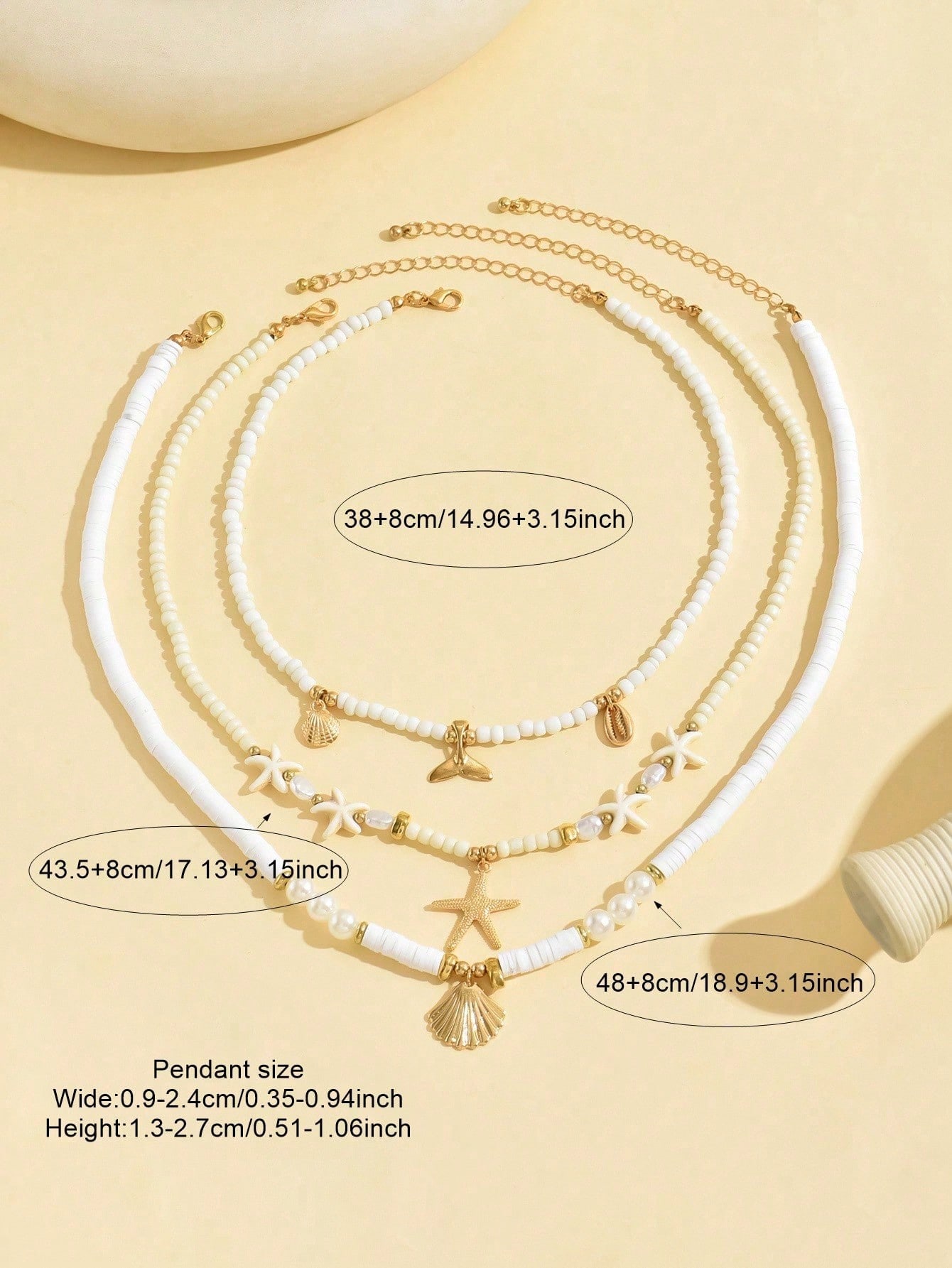 SHEIN 3pcs Bohemian Vacation Ocean Style Mermaid Shell Faux Turquoise Starfish Bead Choker Necklace