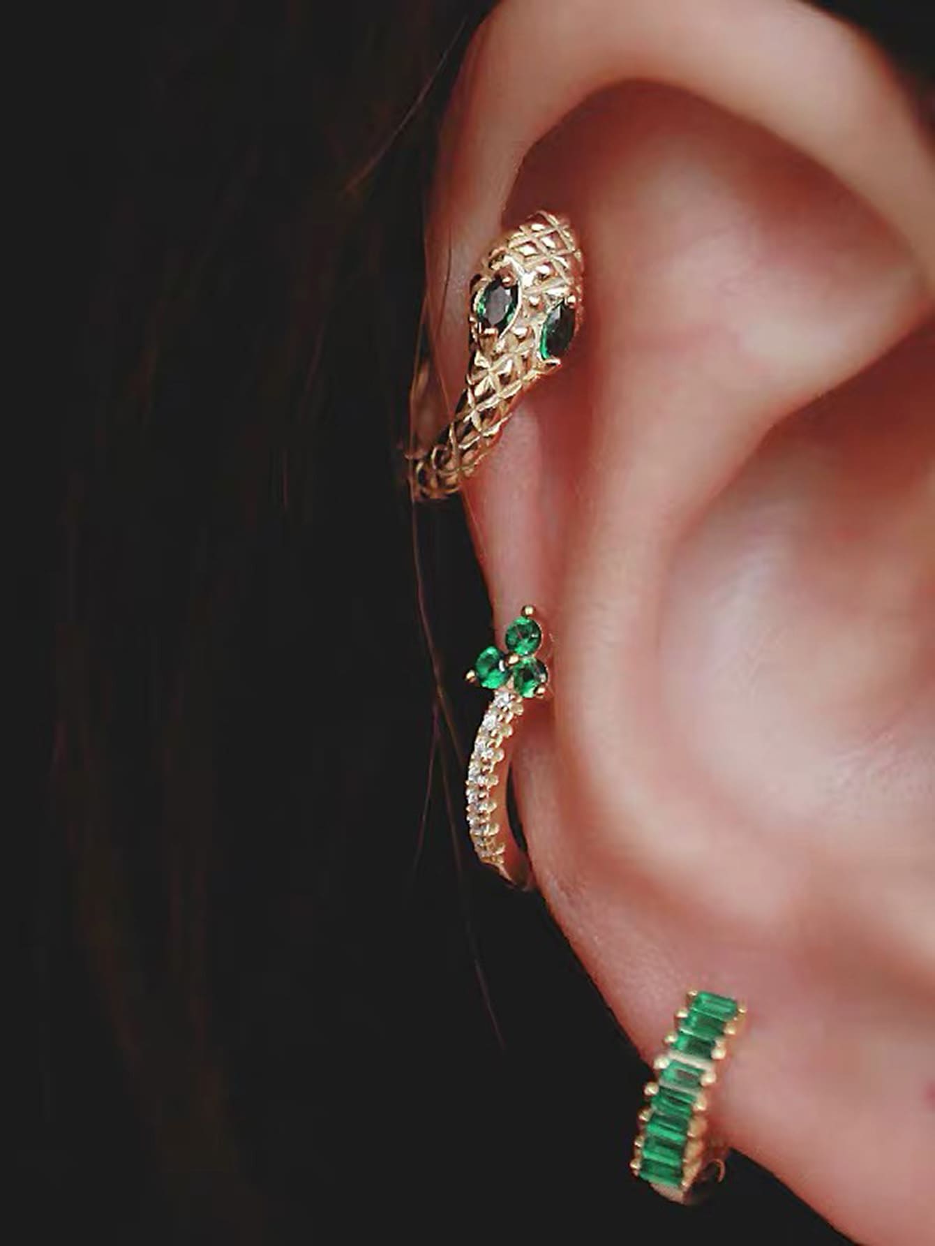 shein 3pcs Rhinestone Decor Snake Design Hoop Earring