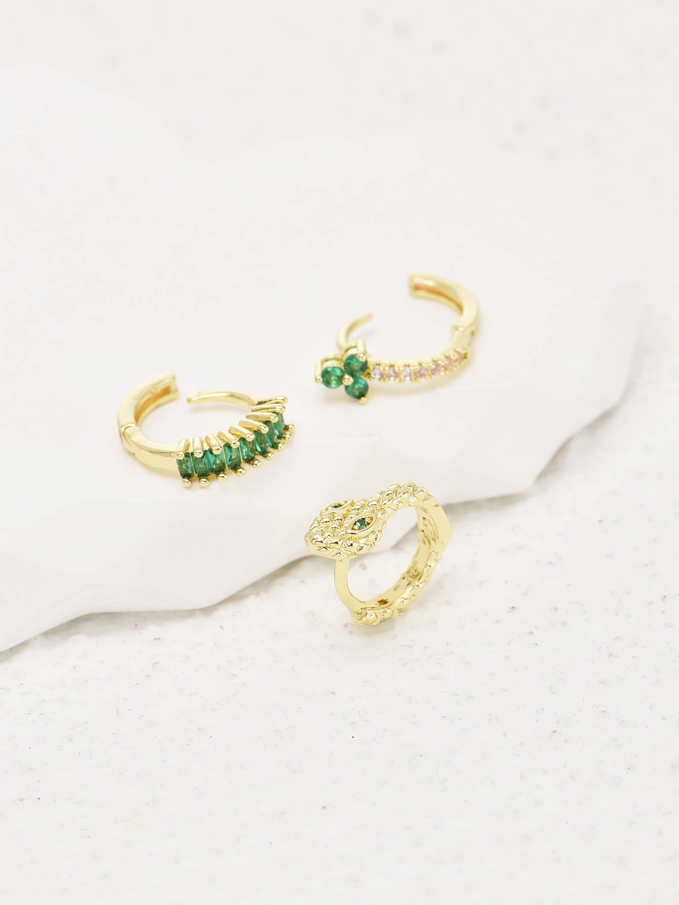 shein 3pcs Rhinestone Decor Snake Design Hoop Earring