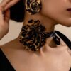 SHEIN 3pcs/Set Elegant & Charming Leopard Print Rose Flower Earrings Necklace