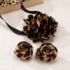 SHEIN 3pcs/Set Elegant & Charming Leopard Print Rose Flower Earrings Necklace