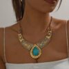 SHEIN 3pcs/Set Metal Chain Fan Shape Pendant With Resin & Turquoise Drop Stone