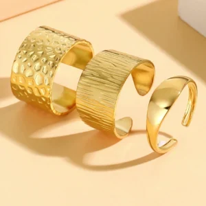 SHEIN 3pcs/Set Vintage Luxurious Asymmetrical Textured Open Ring, 18K Gold