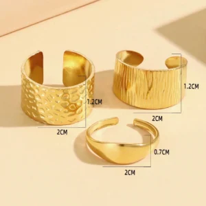 SHEIN 3pcs/Set Vintage Luxurious Asymmetrical Textured Open Ring, 18K Gold