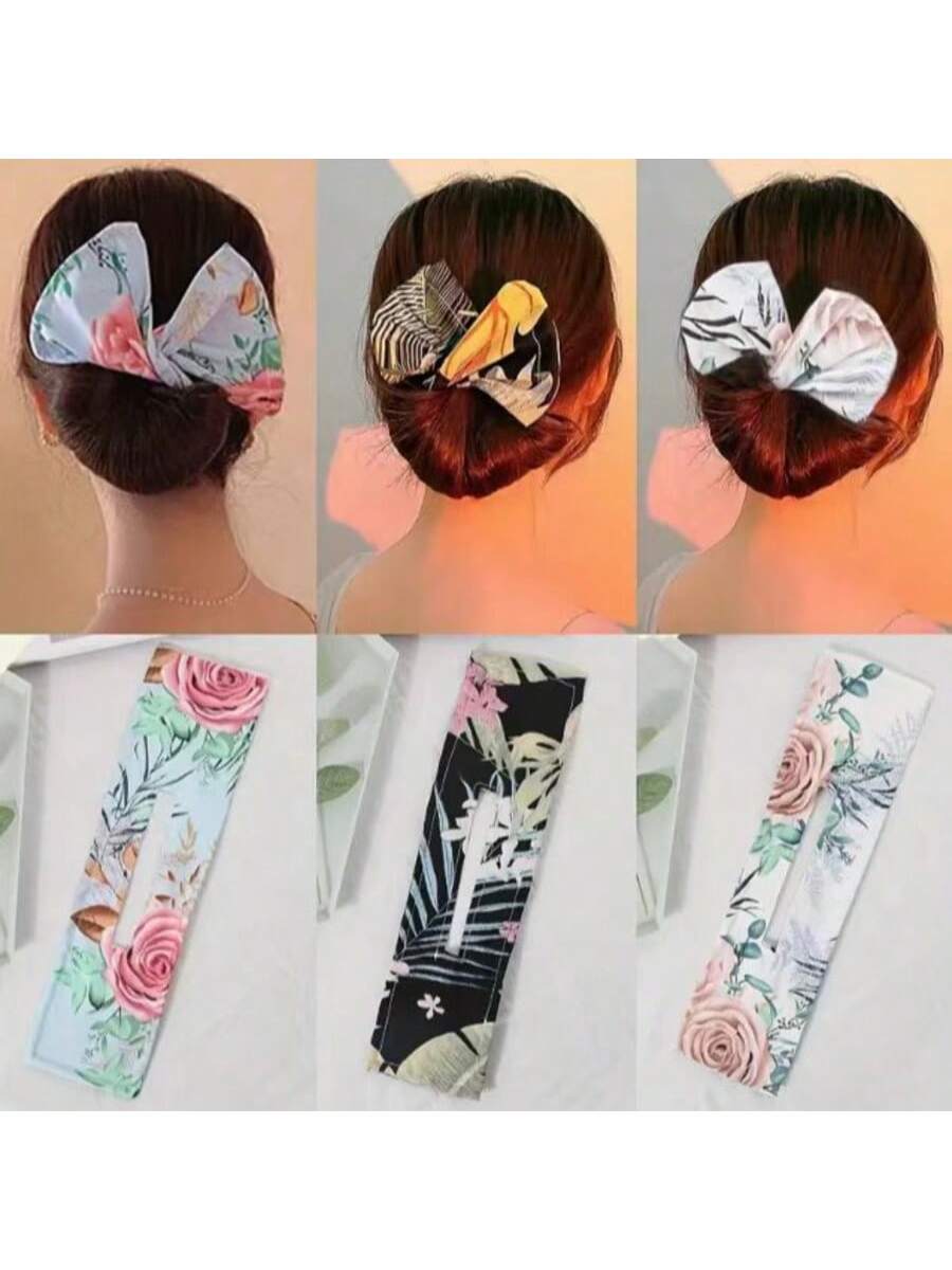SHEIN 3pcs Slouchy Hair Bun Maker Bowknot Hair Styling Tool For Quick Bun