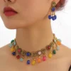 SHEIN 3pcs Women Fashion Exquisite Luxury Colorful Oval Pearl Pendant Necklace Earrings