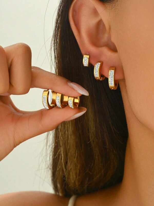 SHEIN Elegant Zirconia Hoop Earrings Set, Stainless Steel
