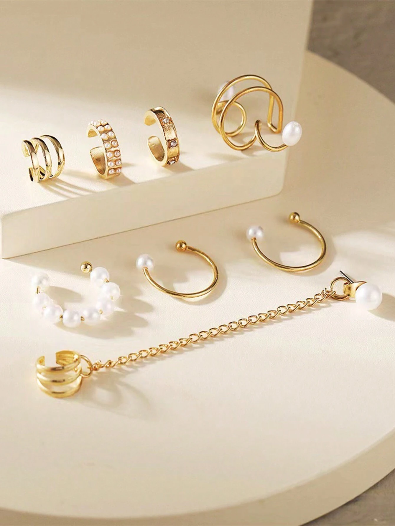 SHEIN Pearl Earcuffs Without Piercing, New Fashion Long Elegant Ear Clip Earrings