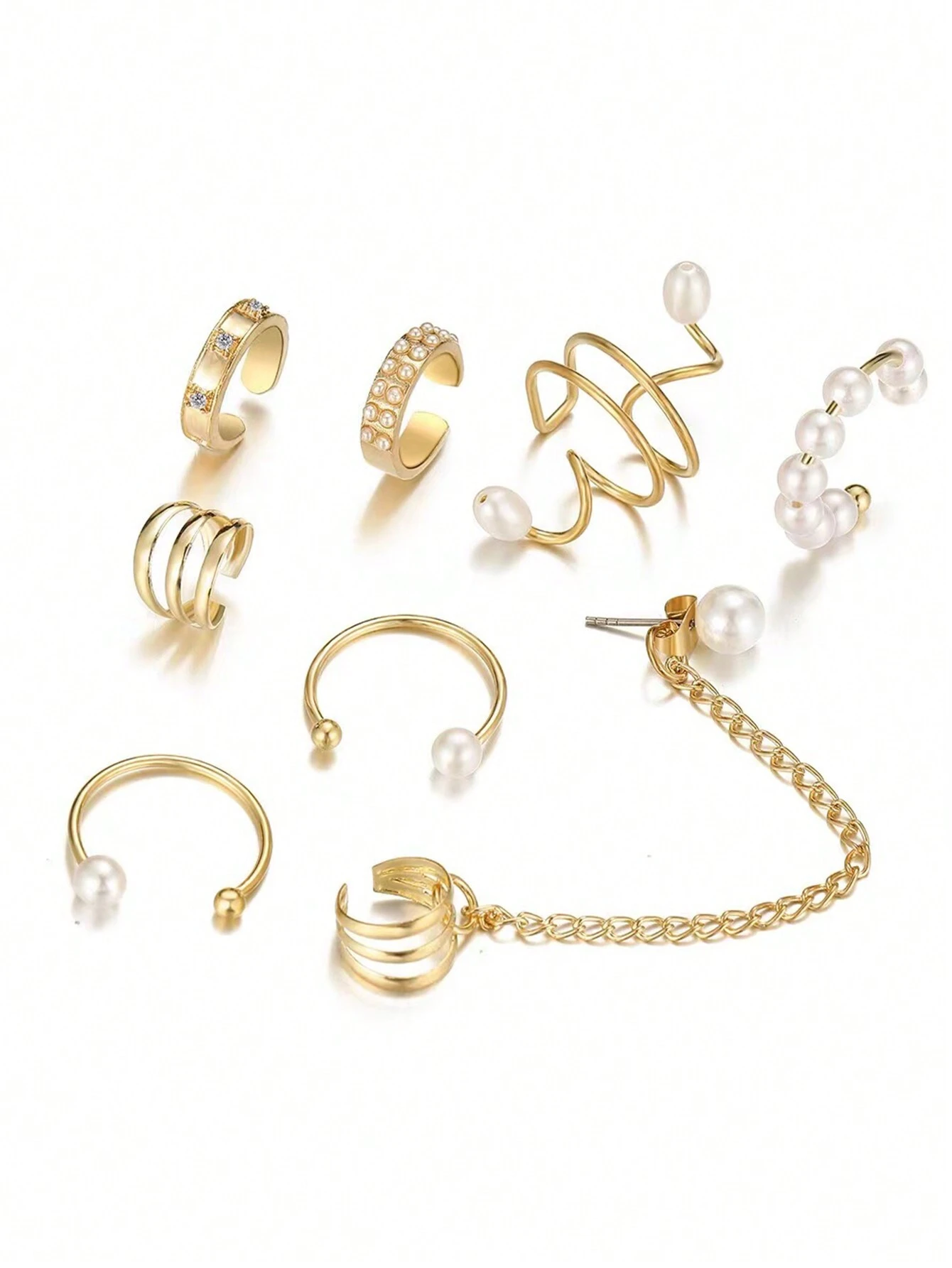 SHEIN Pearl Earcuffs Without Piercing, New Fashion Long Elegant Ear Clip Earrings