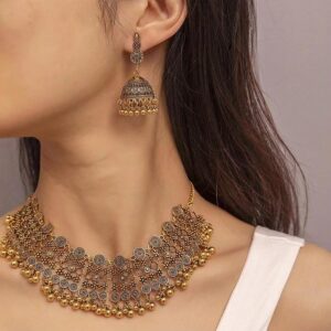 SHEIN Ball Pendant Earrings & Necklace Set, Antique Gold