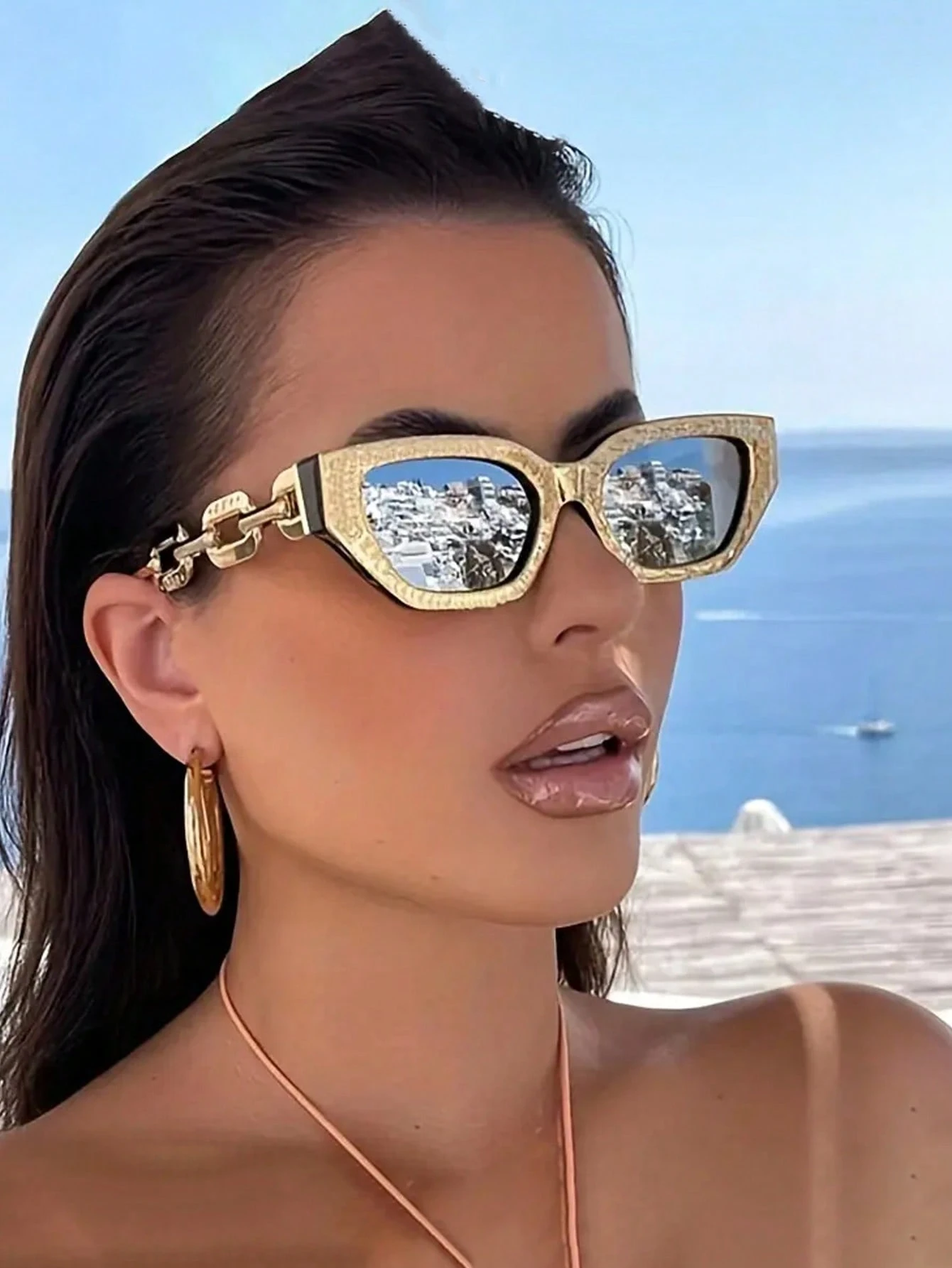 SHEIN Cat Eye Fashionable Eyeglasses With Chain Decor