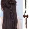 SHEIN Cute Hair Extension Clip With Twisted Braid And Bowknot Light Brown