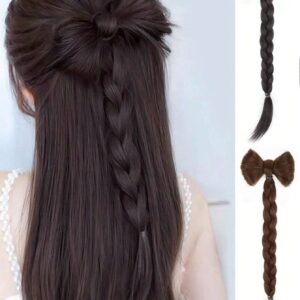 SHEIN Cute Hair Extension Clip With Twisted Braid And Bowknot Light Brown
