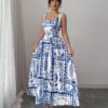 SHEIN Elenzga Women Elegant Floral Print Spaghetti Strap Cinched Waist Maxi Casual Holiday Dress
