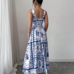 SHEIN Elenzga Women Elegant Floral Print Spaghetti Strap Cinched Waist Maxi Casual Holiday Dress