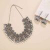 SHEIN Faux Pearl Pendant Earrings & Necklace Set Antique Silver