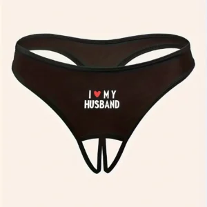 SHEIN Ladies' Sexy Seamless Fabric Back Printed Open Crotch Thong, Sexy Personalized Panties