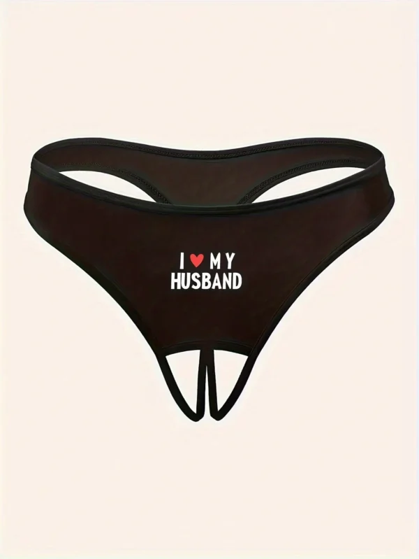 SHEIN Ladies' Sexy Seamless Fabric Back Printed Open Crotch Thong, Sexy Personalized Panties