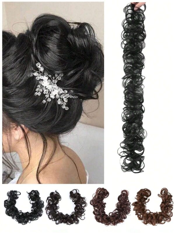 SHEIN Messy Twisted Ponytail Hair Extension With Synthetic Wavy Updo Bun