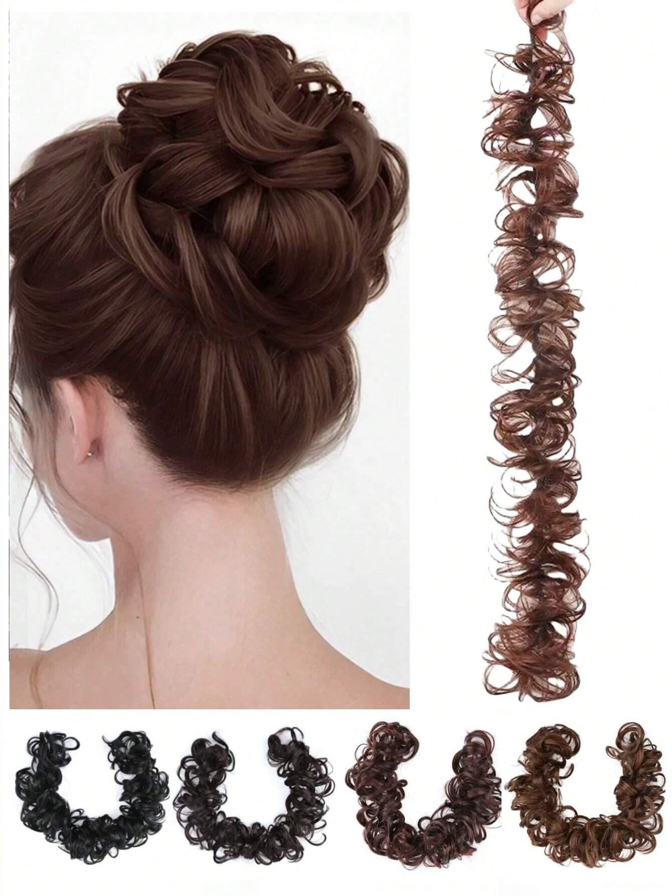SHEIN Messy Twisted Ponytail Hair Extension With Synthetic Wavy Updo Bun