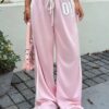 SHEIN EZwear Low Waist Contrast Color Letter Print Drawstring Casual Pants