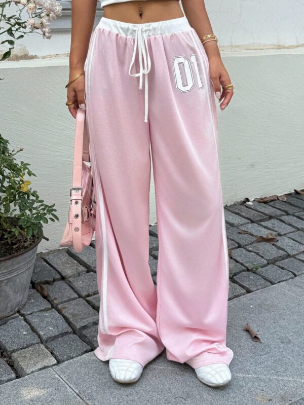 SHEIN EZwear Low Waist Contrast Color Letter Print Drawstring Casual Pants