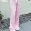 SHEIN EZwear Low Waist Contrast Color Letter Print Drawstring Casual Pants