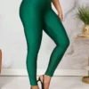 SHEIN Lady Women's Four Season Green Shiny Elastic Leggings