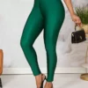 SHEIN Lady Women's Four Season Green Shiny Elastic Leggings