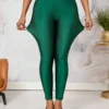 SHEIN Lady Women's Four Season Green Shiny Elastic Leggings