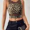 SHEIN Unity Leopard Print Contrast Mesh Crop Tank Top