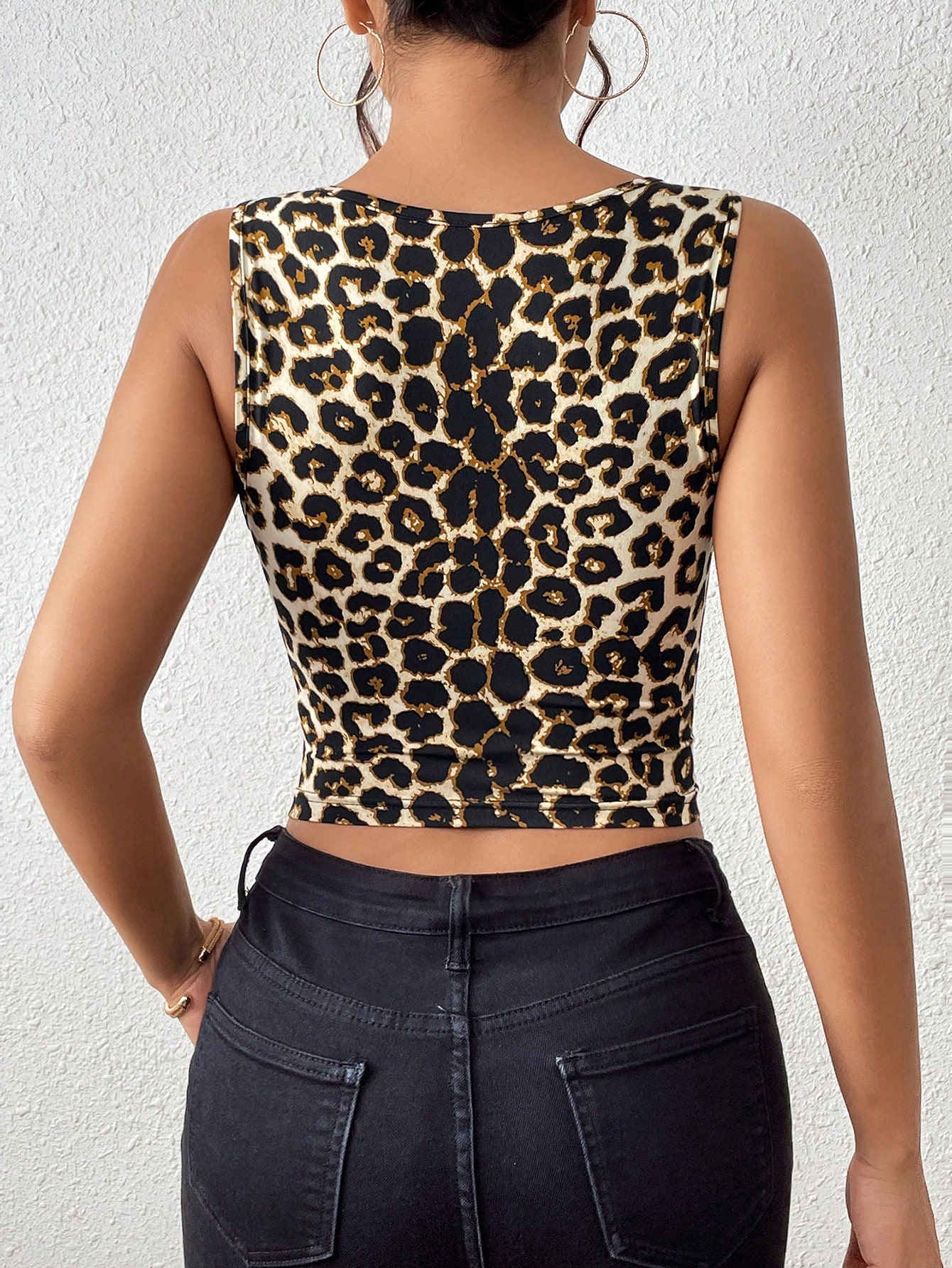 SHEIN Unity Leopard Print Contrast Mesh Crop Tank Top