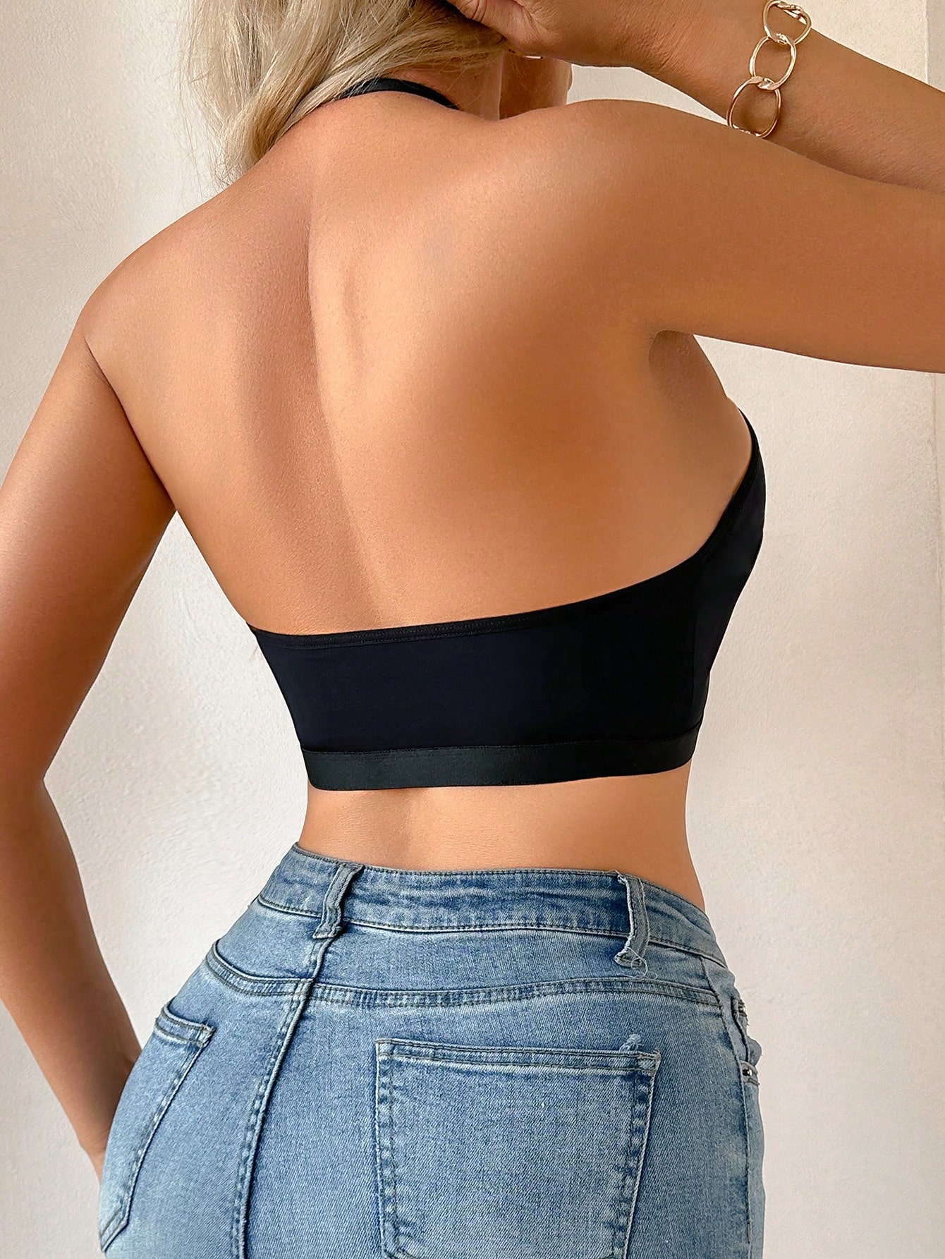 SHEIN Women Solid Color Sexy Hollow Front Hook Criss-Cross Bra