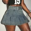 SHEIN Slaydiva Vintage Distressed Denim A-Line Mini Skirt