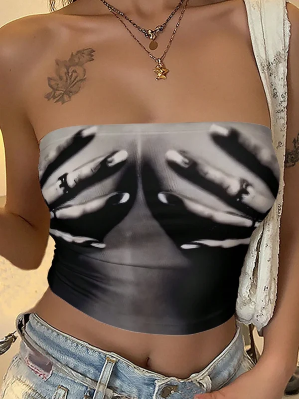 SHEIN StreetHx Women's Summer Digital Printed Tube Top
